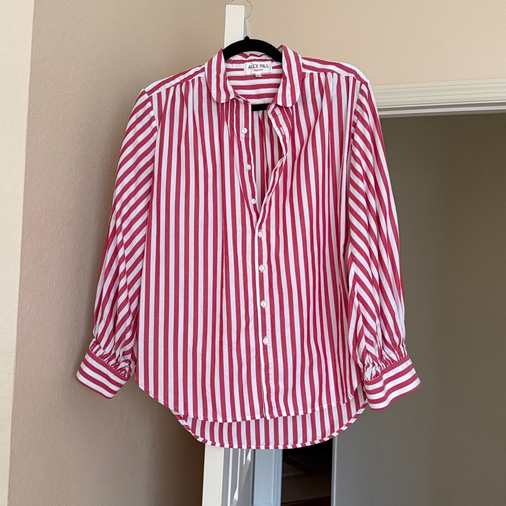 Alex Mill Wash and Go Cotton Red White Striped Button Down Shirt XS